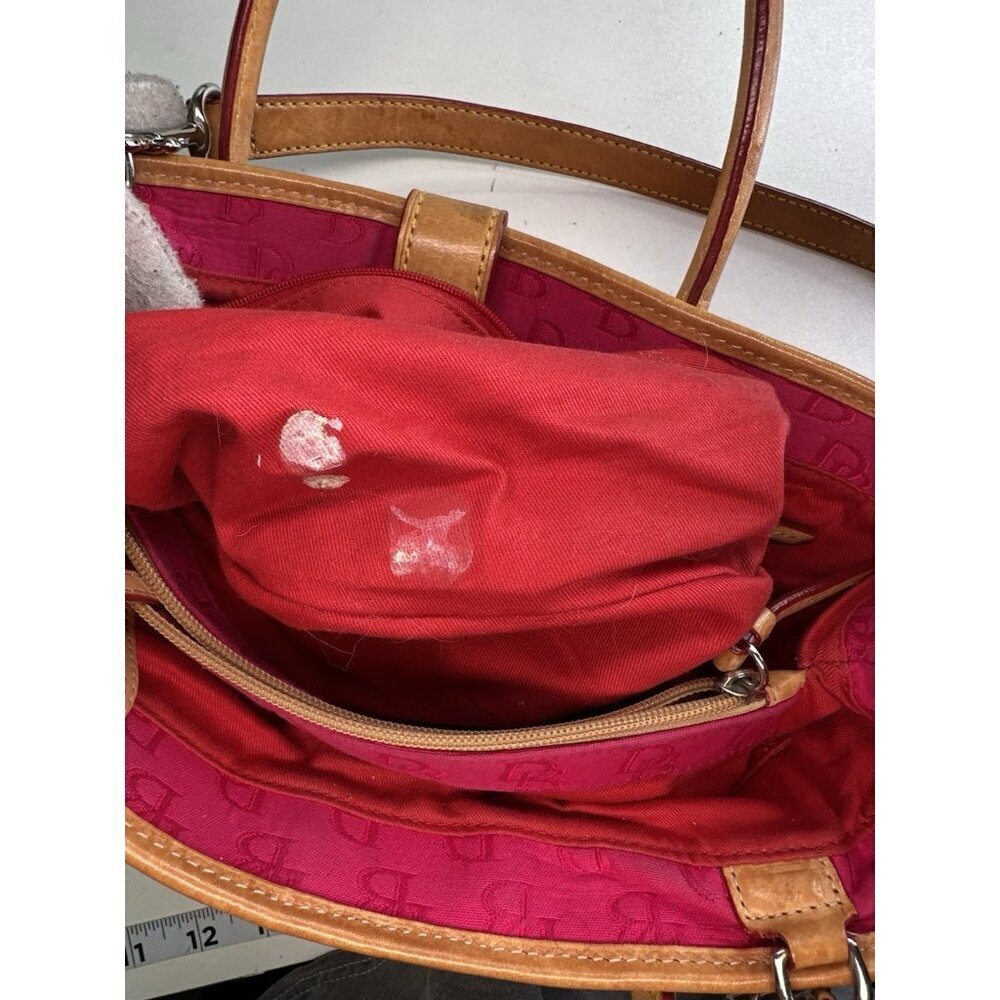 Dooney & Bourke Pink Signature Monogram Tan Leather Buckle Closure Handbag - Picture 10 of 14